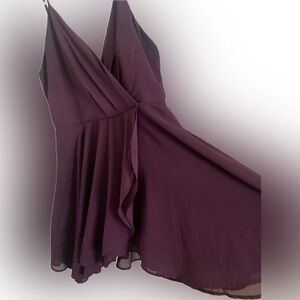 Plum fancy short dress with surplice prom, large